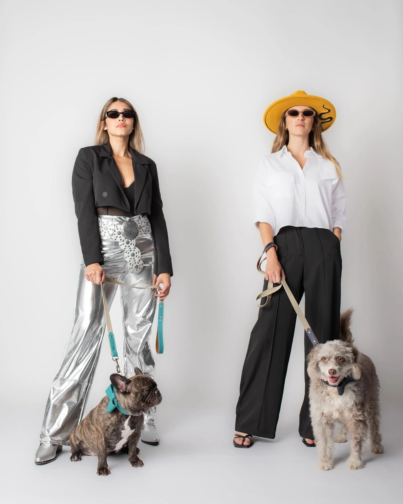 Dos modelos con sus perros en estudio